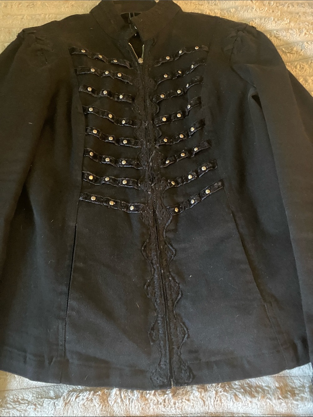 Woman’s Gothic Black Military Jacket with studded design and Zip Up Front